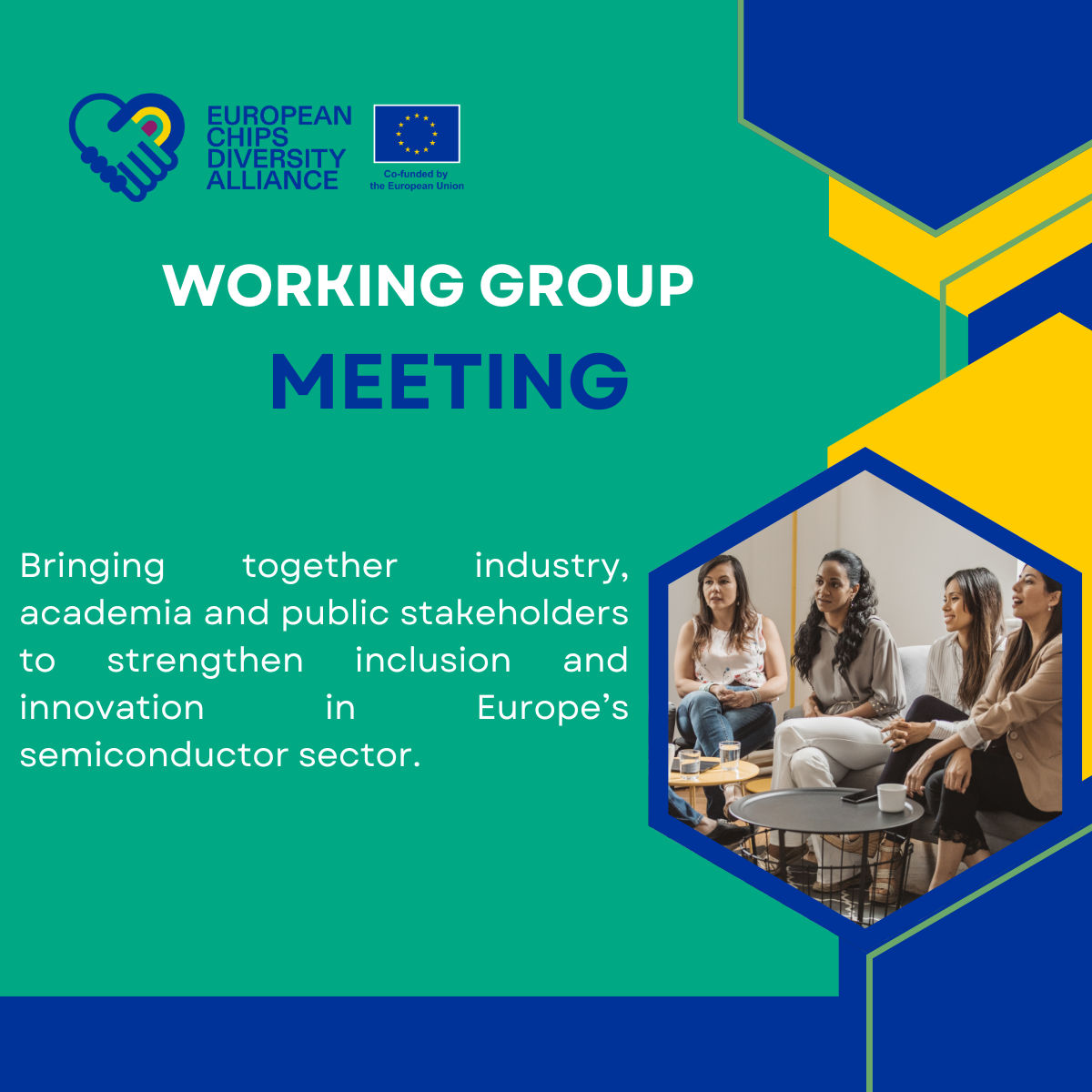 ECDA DEI Working Group meeting promotional graphic showing participants in discussion and highlighting collaboration across industry and academia.